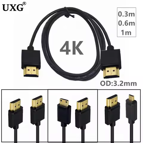 OD 3.2mm Super Soft HDMI Male To Micro Mini HDMI-compatible Thin Short Cable 2k 4k Hd @60hz Light-we