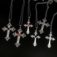 Large Detailed Cross Drill Pendant Jewel Necklace Sier Color Tone Gothic Punk Jewellery Fashion Char