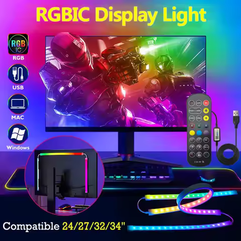LED Gaming Strip Light Computer Monitor Backlight RGBIC LED Strip Light 24-34 Inch Screen USB Gaming