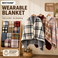 Wearable Plaid Fleece Blanket With Button Warm Throw Blanket Office Shawl Wearable Nap Air Condition