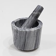 Stones And Homes Indian Grey Mortar and Pestle Set Large Bowl Marble Stone Molcajete Herbs Spices for Kitchen and Home 4 Inch Polished Decorative Round Spices Masher Stone Grinder - (10 x 8 cm)