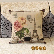 European-Style Home Pillow Paris Series Sofa Waist Pillow Office Fabric Cushion Cotton Linen Linen Pillow Waist Cushion Core