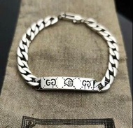 🍠GUCCI古馳 小精靈骷髏情侶古巴鏈 純銀 手鍊