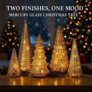 Set of 5 Illuminated Mercury Glass Christmas Trees, Reflective Plastic Lighted Trees for Tabletop or
