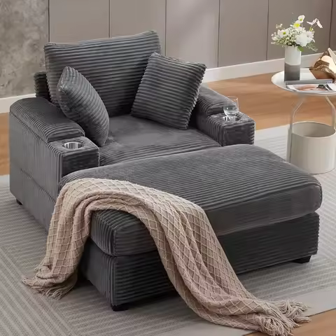42.12" Oversized Chair with Ottoman,Chaise Lounge Chair Indoor with Ottoman & Storage,Comfy Corduroy