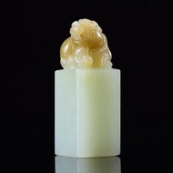 精品 天然新疆和田玉羊脂玉貔貅印章手把件擺件鴻運當頭天然糖色