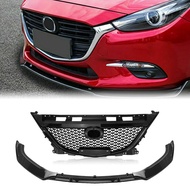 New！ For Mazda 3 Axela 2014-2016 Front Grille Honeycomb Style Grill+Car Lower Bumper Spoiler Splitte
