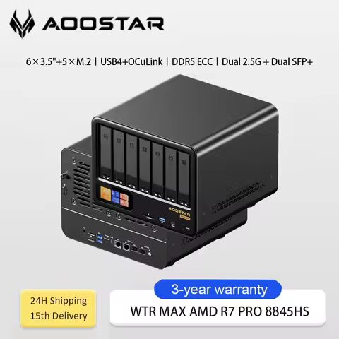 AOOSTAR WTR MAX NAS Mini PC Ryzen 7 Pro 8845HS 11-Bay NAS Dual 10G Ports 6×3.5" HDD+5×M.2 SSD for Ho