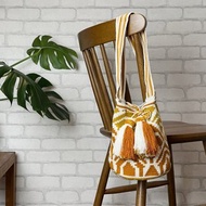 哥倫比亞製 2短揹帶 Wayuu 編織手工包 金白圖