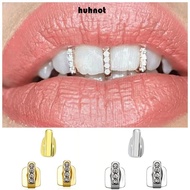 HUHNOT 3pcs Grillz, Hollow Shiny Zircon Hip Hop Teeth Grillz, Rhinestone Teeth Hat Women Men