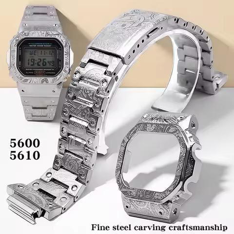 DW5600 5610 metal case+strap For Casio G-SHOCK DW-5600 GW-M5610 DIY set watch parts Modified Carved 