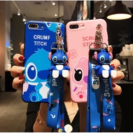 For Samsung Galaxy A13 4G A13 5G A04S A14 4G A14 5G A21 A22 4G A22 5G A23 4G A23 5G A31 A32 4G A32 5G A33 5G Cartoon Stitch Phone Case with Stand Doll and Long Lanyard