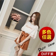 [DIFF] Korean Version Loose Lotus Leaf Sleeve Chiffon Top+Laced-Up High Waist Shorts Women's Top Sho