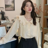 Korean Women's Plus Size Top Doll Collar White Shirt Women's Long Sleeve Student Korean Loose Top Women's Shirt