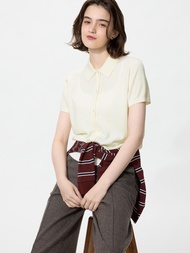 Áo Polo Cardigan Len Vải Pha Merino