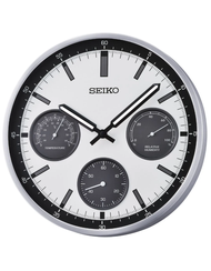 Seiko Clock QXA823S White Analog Thermometer Hyrogrometer Quiet Sweep Silent Movement Wall Clock QXA823