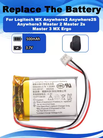 3.7V 500mAh Replacement Battery For Logitech MX Anywhere 2 2S 3 Master 2 2s 3 MX Ergo Wireless Mouse