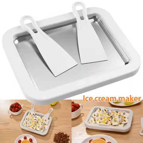 Ice Cream Maker Pan with 2 Scrapers Ice Cream Maker Plate Multifunctional Cold Sweet Fried Food Plat