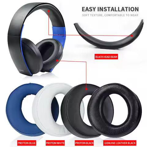 Ear Pads Cushion headband For SONY PS3 PS4 Gold Wireless Stereo Headset CECHYA-0083(L+R)- Jet Black 