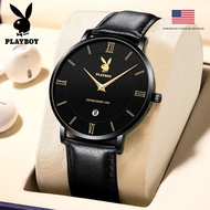 PLAYBOY Jam Tangan Lelaki Original Men Watch Thin Business Leather Watch Original Mens Analog Quartz Wrist Watch Date Waterproof Sport