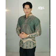 KATUN KEMEJA ALISA Sage Green Men's Slim Fit Batik Shirt with Cotton Lining, Long Sleeves baju batik