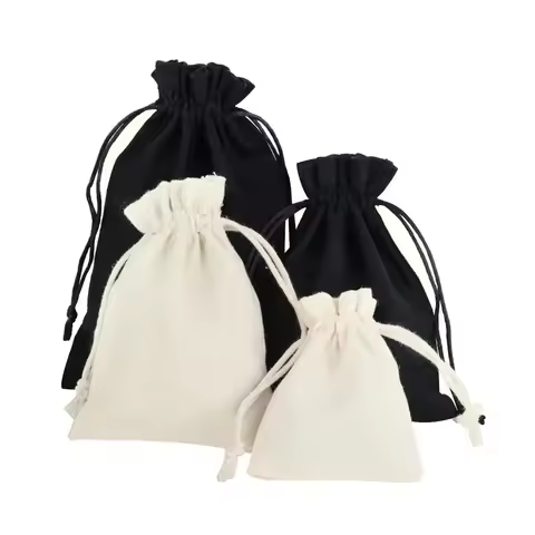 5/10/20 Pcs/Lot Black Canvas Storage Drawstring Bags - 15x20cm Various Size Cotton Pouches for Weddi