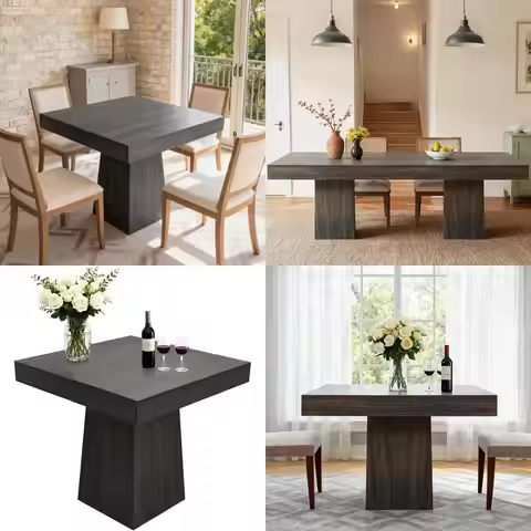Black 4-Seat Pedestal Kitchen Table for Small Spaces, Dining & Living Rooms