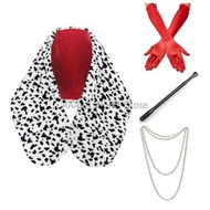 C Women Cruella Deville Costume Accessories Spotted Dog Leopard Print Scarf 120S Gloves And Holder