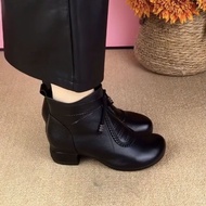 Heel Short Boots Thick Retro Boots Plus Comfortable Mom Mid-heel Real Style cod Martin Boots Ethnic 