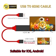 【Phone/iPad to TV】3 in 1 Universal USB To HDMI Cable HD 1080P Type c /MicroUSB / IOS Connector For iPhone Android To Non Smart TV Projector Monitor Support Youtube Chrome PK anycast m2 M4 M9plus TV Dongle