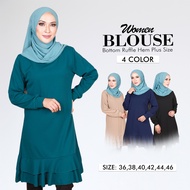 KM Muslimah Plus Solid Ruffle Hem Longline Elastic Plus Size Blouse - Size 4XL B35806/B35807