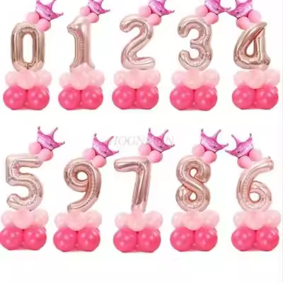 Rose Gold Digital Pillar Guide Birthday Party Stage Decoration Hotel Decorates Aluminum Film Balloon