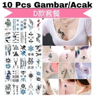 1 Set Isi 10 Lembar Gambar Tattoo Motif Kupu-Kupu Bunga Bunga Mawar Tulip Tulisan Bahasa Inggris Kec