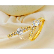[VJ]Cop916 Ring “Ribbon CZ” Wedding, Anniversary, Engagement Ring <R20> 999.9 Gold Plated{Cincin Per