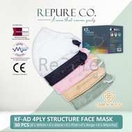 【MDA APPROVED!】REPURE Care4U Series KF-AD 6D Premium 3D Design Medical Korean Multicolour 30 Pcs Face Mask 4ply Cooling Effect Copper Oxide Improved Quality Individual Packing Non Woven Fish Mouth