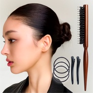 3pcs Boar Bristle Hair Brush Set | Smooth Finish + Backcombing Volume + Upstyle Teasing Brush | Port