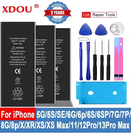 XDOU Battery For iPhone 5S SE 2 6 6S 7 8 Plus X XR XS 11 12 13 Pro Max Replacement Bateria IP6S 6G 7
