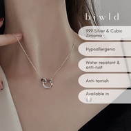 BJWLD S999 Silver Audrey Entwined Circles Necklace (1 Piece) Kalung Rantai Leher