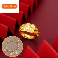 gold 916 original malaysia Copper coin ring opening adjustable money mens ring