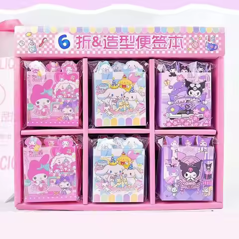 12pcs/lot Sanrio Melody Kuromi 6 Folding Memo Pad Sticky Notes Stationery Notepad Planner Sticker Po