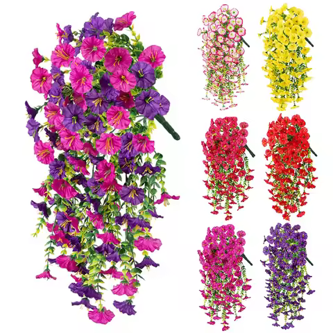 Artificial Hanging Flowers Garden Morning Glory UV Resistant Fake Flowers Artificial Hanging Giant F