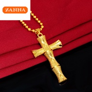 rantai emas 916 original gold bamboo cross necklace for women and men gift