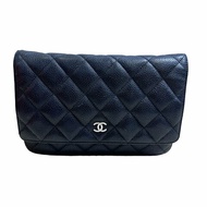 【CHANEL】Caviar 魚子醬皮革 Wallet On Chain 黑色 金扣 WOC 鍊條錢包（二手）F2373