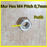 Hex Nut M4 x Pitch 0.7 mm Key 7 P0.7 K7 White 4mm 4 mm Fine Thread