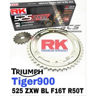 RK Sprocket Set TRIUMPH Tiger900 525 ZXW-Ring Chain Rantai Spoket WRING ZXW Black Gold W Motor TIGER