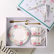 I n s Style Flower Ceramic Coffee Cup Set Household High-value Saucer 4 Pieces Afternoon Tea Gift