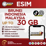 eSIM Brunei Darussalam, Indonesia ,Malaysia Data 3-30 Days Travel (3/5/10/20GB)