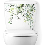 Green Plant Leaves Flowers Toilet Seat Lid Stickers, DIY Removable Toilet Sticker, Self-Adhesive Bat