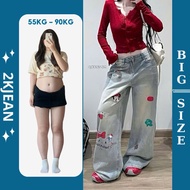 Women's embroidered wide-leg jeans Big size 55-90kg, embroidered wide-leg style QC 2KJeans QC255