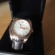 Emporio armani leather watch 皮帶手錶 手表 啡色 玫瑰金